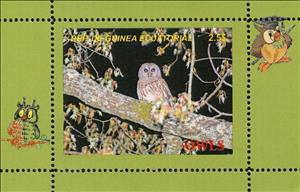 Souvenir Sheet, Owls, Equatorial Guinea,  , Animals (Fauna), Birds, Owls