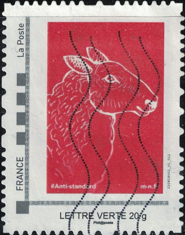 Anti-Standard. Drawing of sheep on red