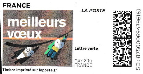 Stamp, Best Wishes. Meilleurs Voeux. Owls., France,  , Christmas