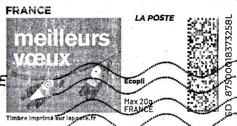 Stamp, Best Wishes. Meilleurs Voeux. Owls. in black, France,  , Christmas