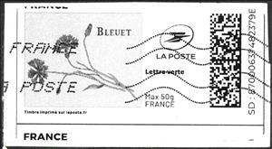 Stamp, Cornflower. Bleuet in black . Redesign., France,  , Flowers, Plants (Flora)