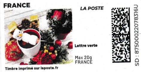Stamp, Festive Food. Marshmallows in Coffee. Redesign, France,  , Candy, Christmas, Coffee, Food