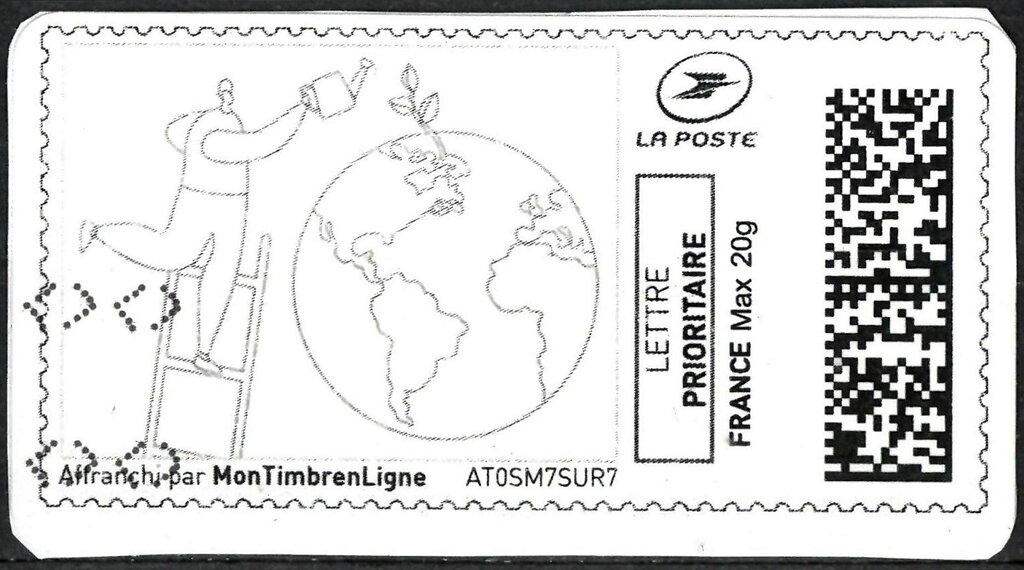 Man on a Ladder Watering the Earth. Line Drawing