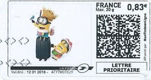 Stamp, Minions with luggage, France,  , Cartoons, film