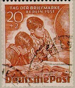 Stamp, Boys with stamp album, globe, Berlin,  , Special Occasions, Stamps, Philately, Stamp Day