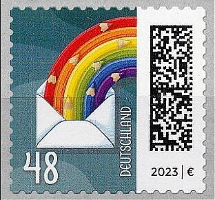 Stamp, Rainbow of Pencils in Envelope, Germany, Federal Republic,  , Letters (Mail), Rainbows