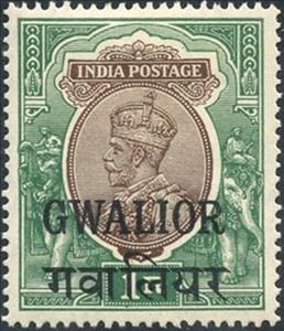 Stamp, King George V wearing Imperial Crown of India - overprinted, Gwalior,  , Animals (Fauna), Crowns and Coronets, Elephants, Famous People, Heads of State, Kings, Men, Royalty