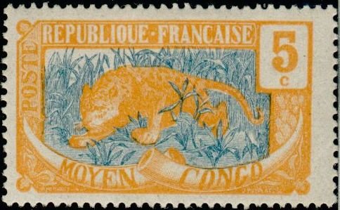 Stamp, Leopard (Panthera pardus), French Colonies,  