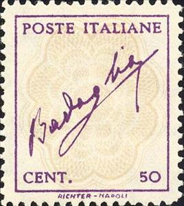 Stamp, Signature of Badoglio on frame, Italy,  , Signatures - Autographs