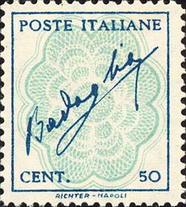 Stamp, Signature of Badoglio on frame, Italy,  , Signatures - Autographs
