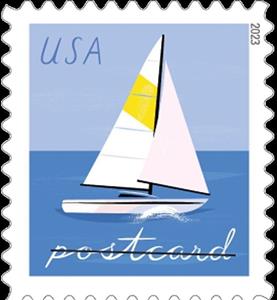 Stamp, Sailboat with Yellow Sail, United States of America,  , Sailing, Sailing Ships, Ships