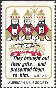 Stamp, They bought out their gifts and presented them to him, United States of America,  , Biblical Accounts, Books, Christian, Christmas