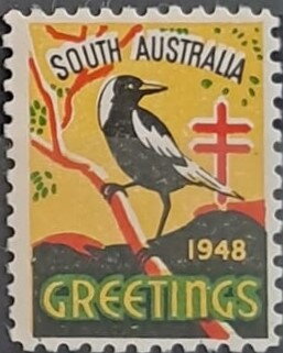 Stamp, Bird on Branch, Australia,  , Birds, Charity, Christmas, Tuberculosis / TBC