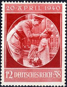Stamp, Hitler with child, Austria,  , Dictators, Famous People, Headgear, Heads of State, Men, Second World War