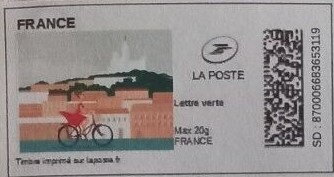 Stamp, Cyclist in Town. redesign, France,  , Bicycles, Cycling, Townscapes / City Views