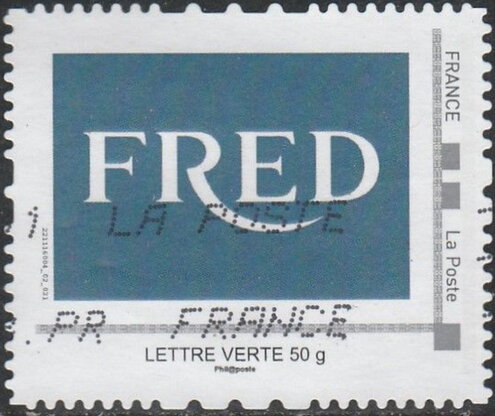 Fred. white logo on blue grey