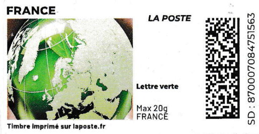 Stamp, Green Planet Earth. Redesign without laposte logo, France,  , Globes, Planets