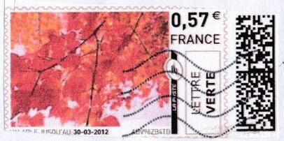 Stamp, Pink Blossom and leaves, France,  , Flowers, Leaves, Trees