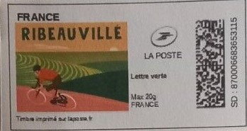 Stamp, Ribeauville. Redesign, France,  , Bicycles, Cycling, Landscapes