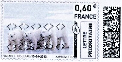 Stamp, Three Polar Bears, France,  , Animals (Fauna), Bears, Polar Bears