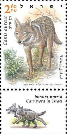 Stamp with Collectible Margin, Golden jackal (Canis aureus), Israel,  , Animals (Fauna), Dogs, Mammals