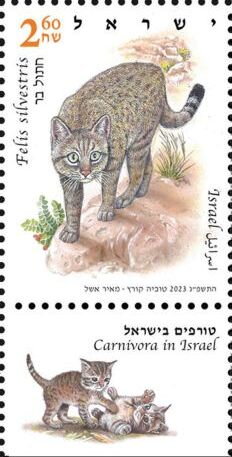 Stamp with Collectible Margin, Wildcat (Felis sylvestris lybica), Israel,  , Animals (Fauna), Cats, Mammals, Wild Cats