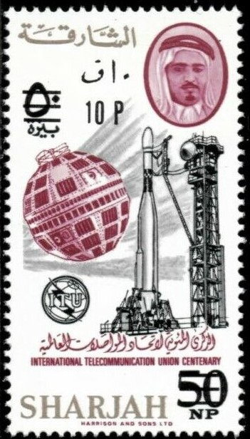 Communications satellite Telstar; surcgharged 10p on 50np