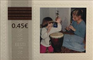 Stamp with Attached Label, Woman, Personalized and Private Mail Stamps,  , Children, Musical Instruments, Women