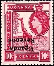 Stamp, Giraffe (Giraffa camelopardalis), Uganda,  , Animals (Fauna), Famous People, Giraffes, Heads of State, Mammals, Queens, Royalty, Women