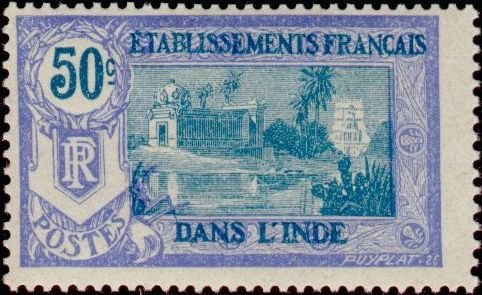 Stamp, Temple near Pondicherry, French Colonies,  
