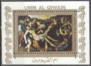 Souvenir Sheet, Entombment, Umm al-Qiwain,  , Art, Christian, Easter, Paintings, Religion