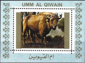 Souvenir Sheet, European Bison (Bison bonasus), Umm al-Qiwain,  , Animals (Fauna), Bison, Buffaloes, Mammals
