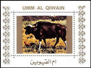 Souvenir Sheet, Gaur (Bos gaurus), Umm al-Qiwain,  , Animals (Fauna), Bulls and Cows, Cattle, Mammals