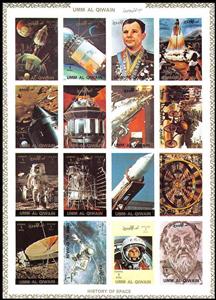 Mini Sheet, History of Space Travel, Umm al-Qiwain,  , Astronauts, Explorers, Изобретатели