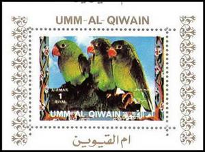 Souvenir Sheet, Orange-chinned Parakeet (Brotogeris jugularis), Umm al-Qiwain,  , Animals (Fauna), Birds, Parrots