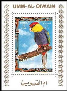 Souvenir Sheet, Red-capped Parrot (Purpureicephalus spurius), Umm al-Qiwain,  , Animals (Fauna), Birds, Parrots