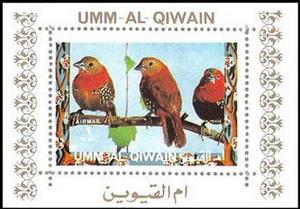 Souvenir Sheet, Red-throated Twinspot (Hypargos niveoguttatus), Umm al-Qiwain,  , Animals (Fauna), Birds