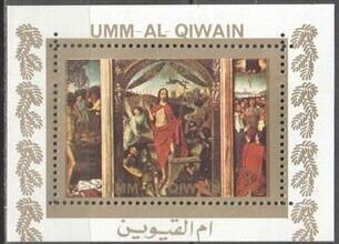 Souvenir Sheet, Resurrection, Umm al-Qiwain,  , Art, Christian, Easter, Paintings, Religion