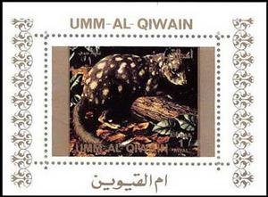 Souvenir Sheet, Tiger Quoll (Dasyurus maculatus), Umm al-Qiwain,  , Animals (Fauna), Mammals, Marsupials