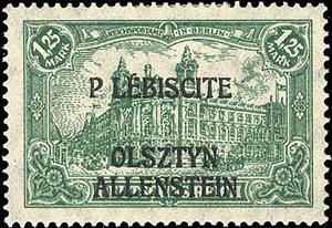 Stamp, "General Post Office" overprinted OLSZTYN-ALLENSTEIN, Allenstein,  , Buildings, Post Offices