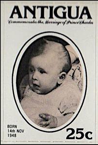 Stamp, Prince Charles as a Baby, 1948, Antigua and Barbuda,  , Famous People, Infants, Men, Princes, Weddings