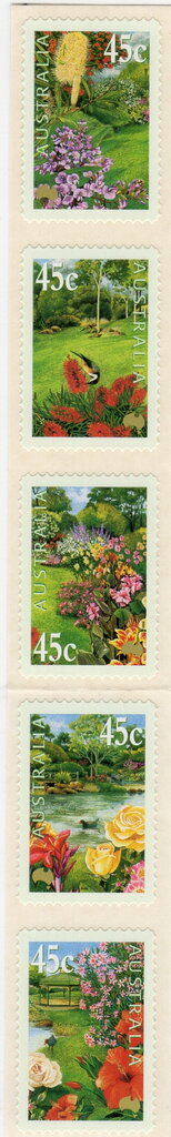 Se-tenant, Coil Strip of 5, Australia,  , Animals (Fauna), Birds, Flowers, Gardens, Plants (Flora)
