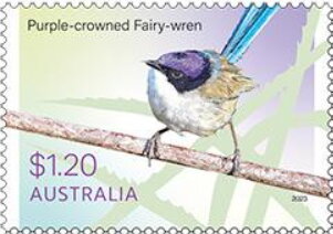 Stamp, Purple-crowned Fairy-Wren (Malurus coronatus), Australia,  , Animals (Fauna), Birds