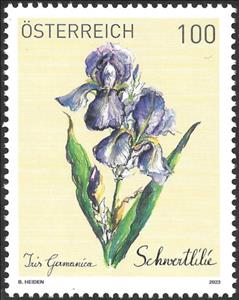 Stamp, German Bearded Iris (Iris germanica), Austria,  , Flowers, Lilies (Flower), Plants (Flora)