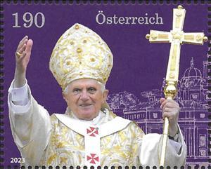 Stamp, Pope Benedict XVI, Austria,  , Churches - Cathedrals - Basilicas - Chapels, Clergy, Crosses, Famous People, Popes, Religion