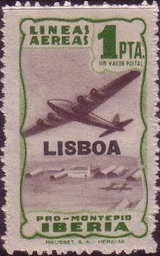 Stamp, Lineas Aereas Iberia. Lisboa Overprint, Cinderellas,  , Aircraft, Airlines, Charity