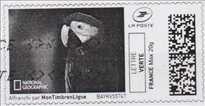 Stamp, Macaw 2 in black, France,  , Animals (Fauna), Birds, Parrots