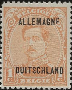 Stamp, Overprint "ALLEMAGNE DUITSCHLAND" on King Albert I, Germany, Belgian Occupation 1919-1923,  , Famous People, Heads of State, Kings, Men, Royalty