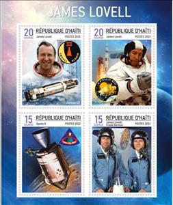 Mini Sheet, Space James Lovell, Haiti,  , Astronauts, Famous People, Outer Space, Space Traveling, Spacecrafts