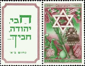 Stamp with Collectible Margin, Star of David with Sukkot Symbols, Israel,  , Festivals, New Year, Symbols